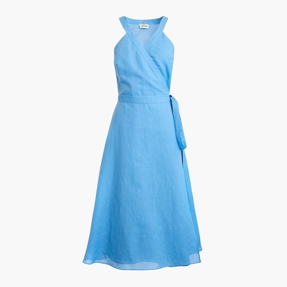 J. Crew Linen Wrap Midi Dress Blue XS - Picture 3 of 12
